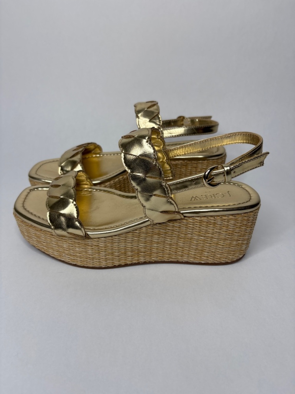J. Crew Metallic Gold Braided Espadrille Platform Sandals - Picture 3 of 8